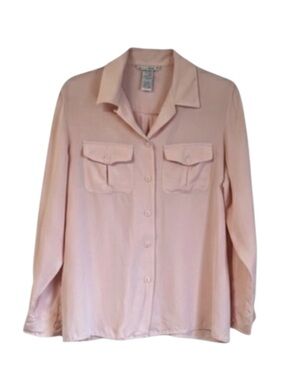 Vintage 90s Anna and Frank 100% Silk Blouse Pink Button Down Quiet Luxury Large